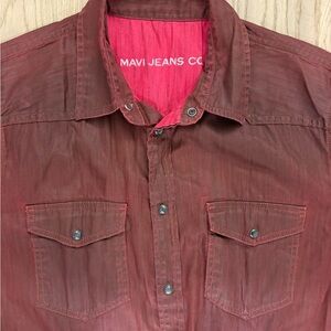 Mavi western waxed denim shirt, burnt red colour,  XL